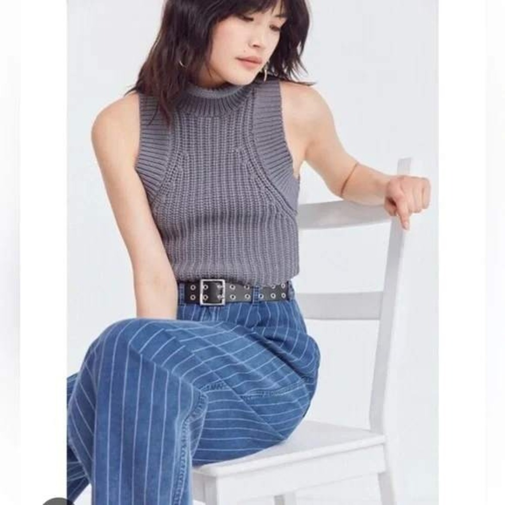 Silence + Noise Gray Chunky Ribbed Turtleneck Sweater Vest XS